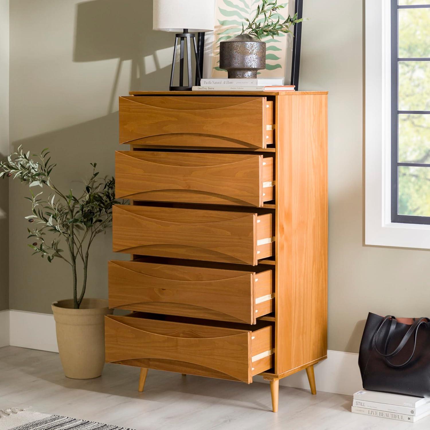 image:imageWalker Edison Lowry MidCentury Modern DetailedDrawer Solid Wood Dresser 30 Inch WalnutCaramel
