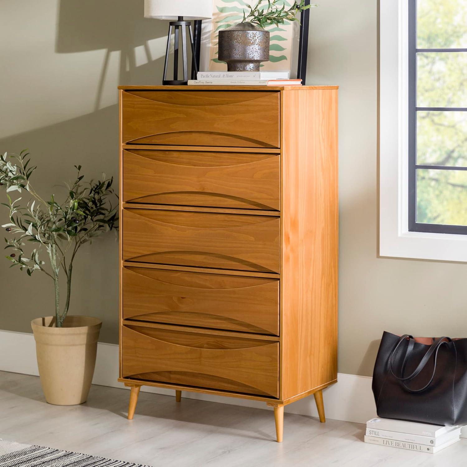 image:imageWalker Edison Lowry MidCentury Modern DetailedDrawer Solid Wood Dresser 30 Inch WalnutCaramel