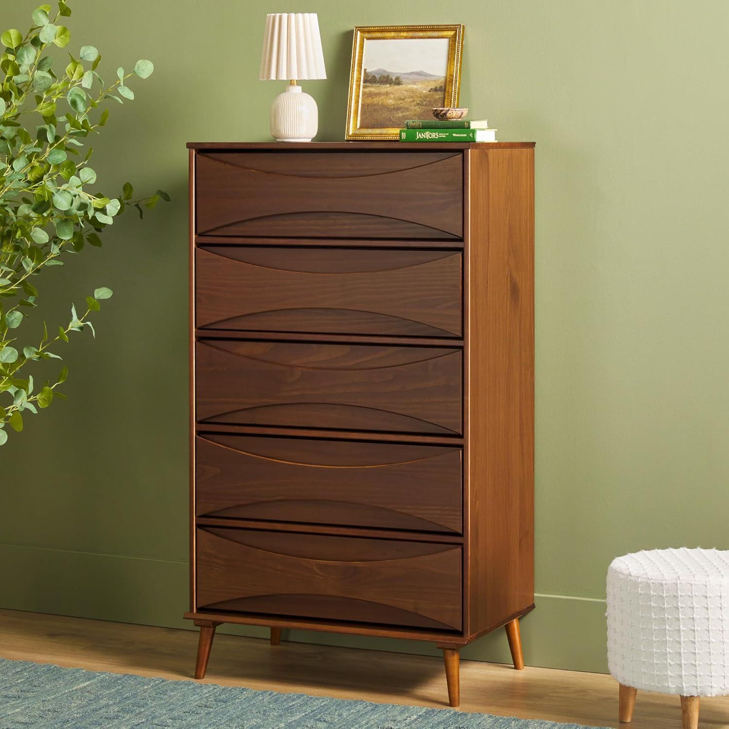 image:imageWalker Edison Lowry MidCentury Modern DetailedDrawer Solid Wood Dresser 30 Inch WalnutWalnut