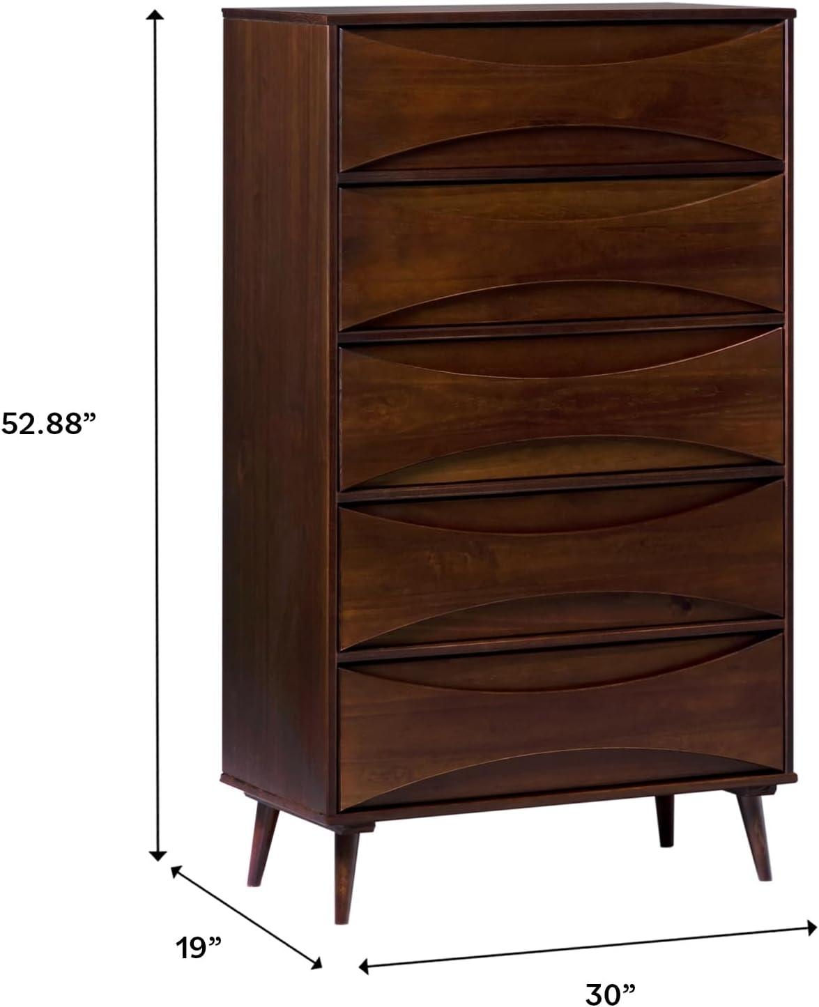 image:imageWalker Edison Lowry MidCentury Modern DetailedDrawer Solid Wood Dresser 30 Inch WalnutWalnut