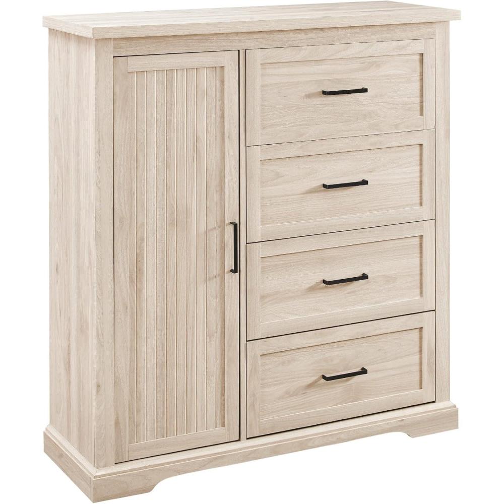 image:imageWalker Edison Coronado Coastal Style 4 Drawer Grooved Door Storage Chest 45 Inch Dark WalnutBirch
