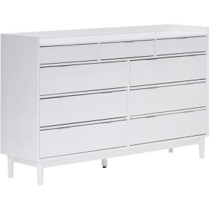 Walker Edison Blythe Mid-Century Modern Tray-Top Solid Wood 9-Drawer Dresser 60 Inch White(White)