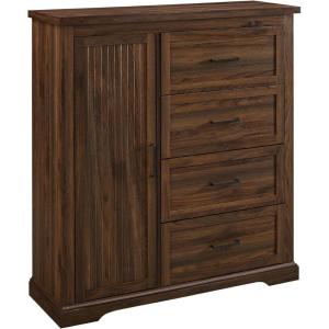 Walker Edison Coronado Coastal Style 4 Drawer Grooved Door Storage Chest 45 Inch Dark Walnut(Dark Walnut)