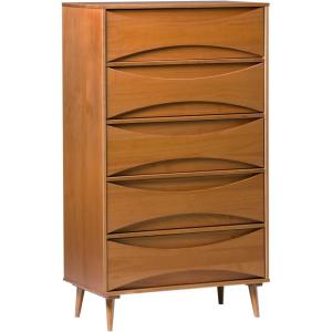 Walker Edison Lowry Mid-Century Modern Detailed-Drawer Solid Wood Dresser, 30 Inch, Walnut(Caramel)