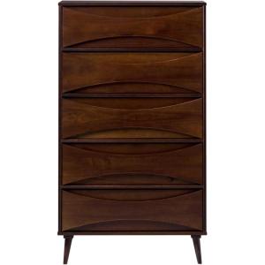 Walker Edison Lowry Mid-Century Modern Detailed-Drawer Solid Wood Dresser, 30 Inch, Walnut(Walnut)